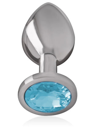 Silberbeschichteter aluminium-analplug groß mit facettiertem blauem kristall am fuß