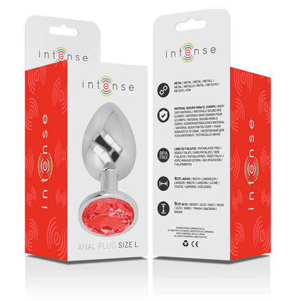 INTENSE - ANALPLUG AUS ALUMINIUMMETALL MIT ROTEM KRISTALL GRÖSSE L - Analplug