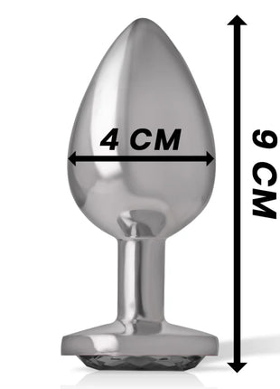 Intense analplug aus aluminium mit schwarzem glas, teardrop-förmigem kopf und strukturierter basis, größe l, 9 cm hoch