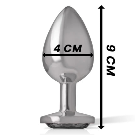 Intense analplug aus aluminium mit schwarzem glas, teardrop-förmigem kopf und strukturierter basis, größe l, 9 cm hoch