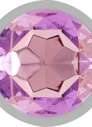 Intense analplug aus aluminiummetall mit facettiertem violettem kristall und silberner fassung größe s