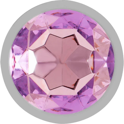Intense analplug aus aluminiummetall mit facettiertem violettem kristall und silberner fassung größe s