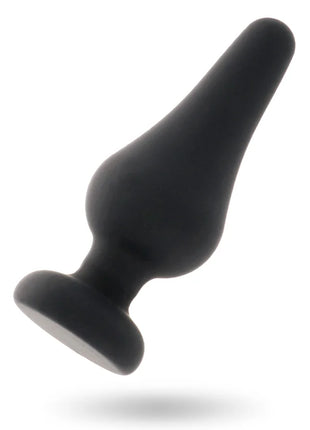 Schwarzer silikon analplug intense pippo m mit rundem sockel und spitz zulaufender spitze 11 cm lang