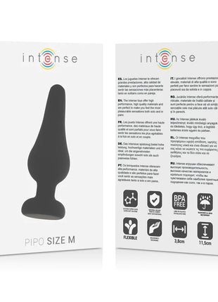 Schwarzer silikon intense pipo analplug größe m 11 cm in verpackung sichtbar