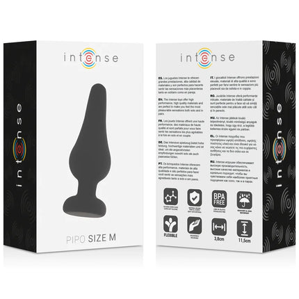 Schwarzer silikon intense pipo analplug größe m 11 cm in verpackung sichtbar