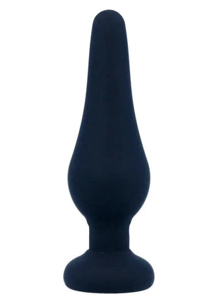 Schwarzer silikon-analplug pipo s 9,8 cm mit spitz zulaufender, abgerundeter spitze und breitem stabiler sockel