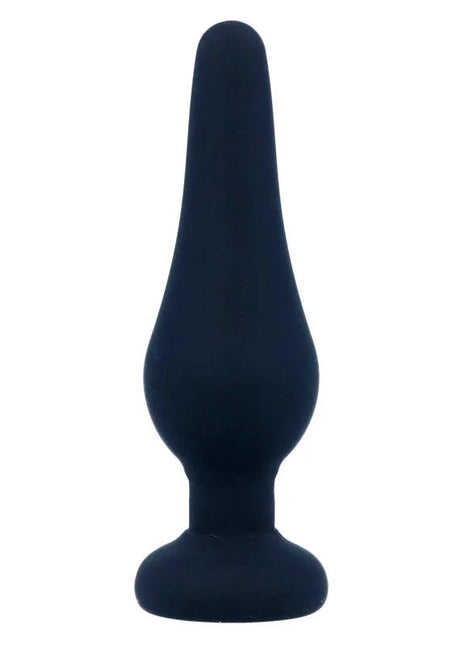 Schwarzer silikon-analplug pipo s 9,8 cm mit spitz zulaufender, abgerundeter spitze und breitem stabiler sockel
