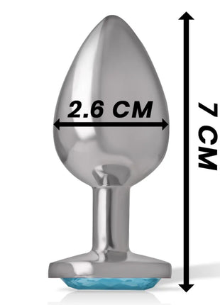 Intense analstecker aus aluminium mit silberbeschichtung und blauem kristallfuß, 7 cm hoch, 2,6 cm breit