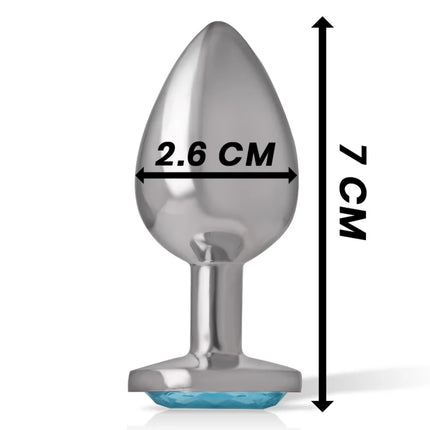 Intense analstecker aus aluminium mit silberbeschichtung und blauem kristallfuß, 7 cm hoch, 2,6 cm breit