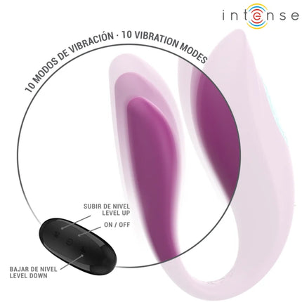 Intense annie u-förmiger vibrator und stimulator lila aus silikon mit schwarzer fernbedienung zu sehen