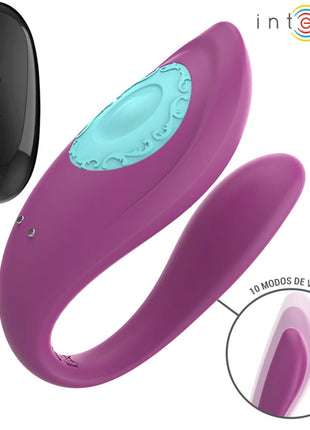 Intense annie u-förmiger vibrator und stimulator lila mit türkis verziertem panel und passender schwarzer fernbedienung