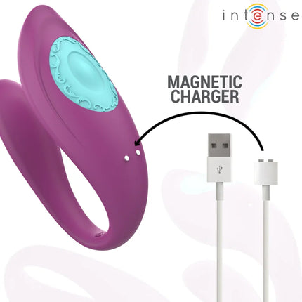 Lila intensive annie u-förmiger vibrator und stimulator mit teal verziertem kreisförmigem bedienfeld