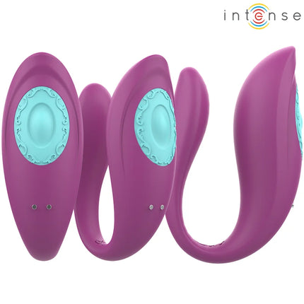 Intense annie u-förmiger vibromasseur und stimulator in lila und türkis mit ergonomischem design und fernbedienung
