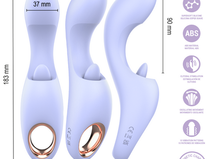 Lavendelfarbener silikon und abs intens anja multifunktions vibrations und bewegungsstimulator mit rosegold akzentring
