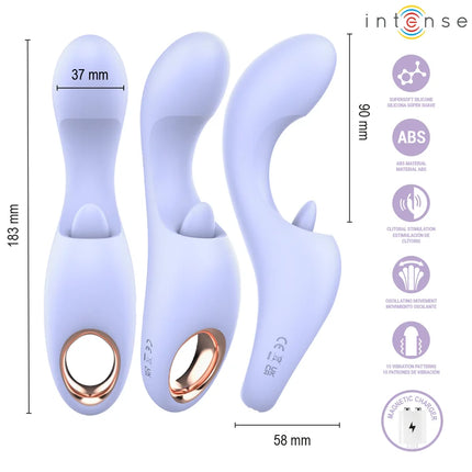 Lavendelfarbener silikon und abs intens anja multifunktions vibrations und bewegungsstimulator mit rosegold akzentring