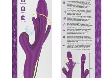 INTENSE - ATENEO WIEDERAUFLADBARER MULTIFUNKTIONSVIBRATOR 7 VIBRATIONEN MIT LILA SCHWINGENDER UND SAUGEN ZUNGE