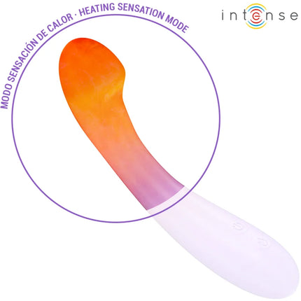 Intense becky vibrator 19 cm heizbar mit 7 vibrationsmodi, gradient orange-lila silikonkopf und weißem griff