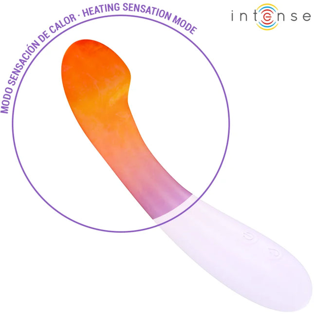 Intense becky vibrator 19 cm heizbar mit 7 vibrationsmodi, gradient orange-lila silikonkopf und weißem griff