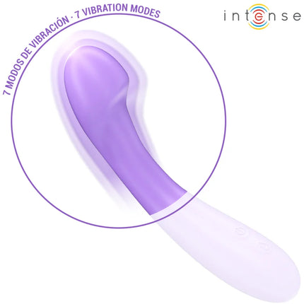 Intense becky vibrierender 19 cm keramischer silikonvibrator lila mit gebogenem, spitz zulaufendem kopf und 7 vibrationen