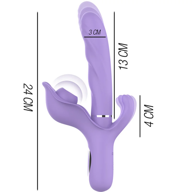 Lila silikon vibrator billie multifunction mit saugfunktion und pulsierendem, dualem design mit ergonomischem griff