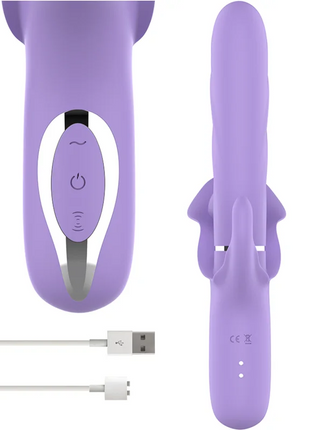 Lila silikon rabbit-vibrator billie mit saug- und pulsierfunktion sowie power- und modustasten am griff