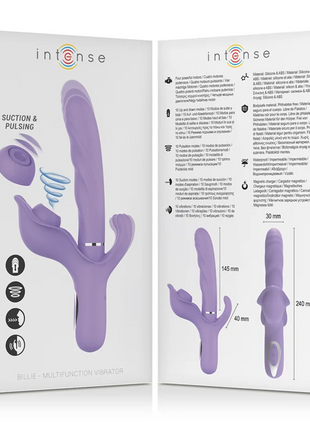 Lila silikon multifunktionsvibrator mit saug- und pulsfunktion modell intense billie
