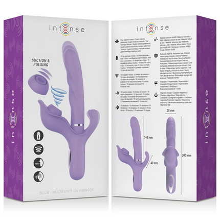 Lila silikon multifunktionsvibrator mit saug- und pulsfunktion modell intense billie