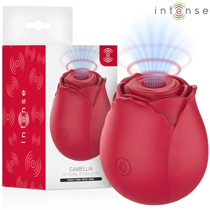 Intense camellia klitoralsaugspotine bordeaux rosenförmiger roter silikonstimulator mit glänzendem tropfendesign