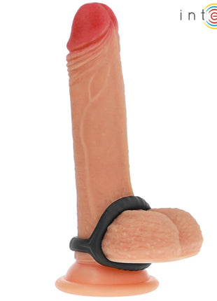 Intense carson doppelt silikon penisring schwarz modell 4 mit phallusförmigem dildo und schwarzem ring am fuß