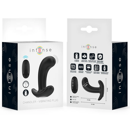 Intense chandler analplug aus schwarzem silikon mit fernbedienung und 10 vibrationen für intensive stimulation