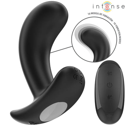 Schwarzer intense chandler anal plug mit 10 vibrationen und fernbedienung in schlankem, geschwungenem design