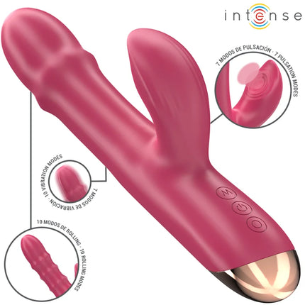 Intense chloe multifunktionsvibrator 3 in 1 rot mit glattem, glänzendem finish und drei bedientasten am griff