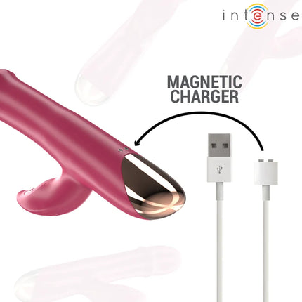 Intense chloe multifunktionsvibrator 3 in 1 rot mit pinkem körper, metallisch goldfarbener spitze und magnetischem ladeanschluss