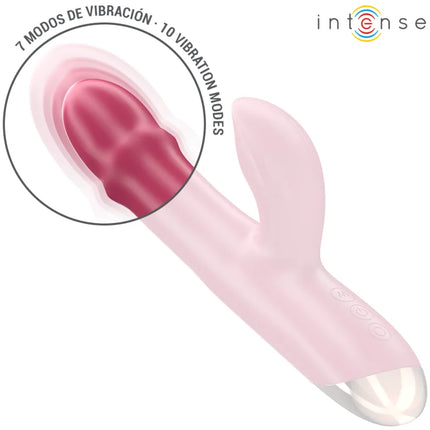 Intense chloe multifunktionsvibrator 3 in 1 rot pink silikon mit glänzendem silbernem metallspitze rabbit form