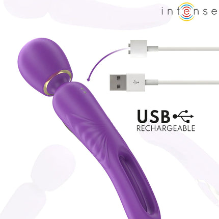 Intense christy vibrierender stab mit schnappender zunge usb wiederaufladbar lila mit goldfarbenem ringakzent