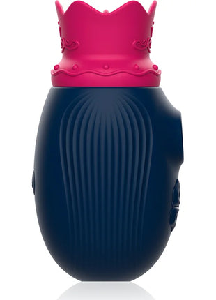 Intense clit stimulator in navy blue silicone with pink crown top and 10 lick and suction frequencies
