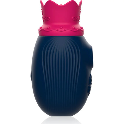 Intense clit stimulator in navy blue silicone with pink crown top and 10 lick and suction frequencies