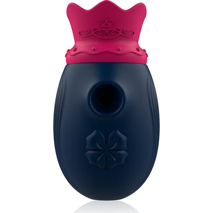 Intense clit stimulator aus navyblauem silikon mit rosa kropf und reliefblumendesign 10 leck und saugfrequenzen