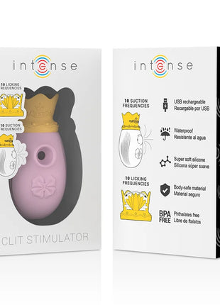 Lavendelfarbener clit stimulator mit krone aus superweichem silikon und 10 leck- und saugfrequenzen in pink