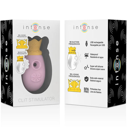 Lavendelfarbener clit stimulator mit krone aus superweichem silikon und 10 leck- und saugfrequenzen in pink