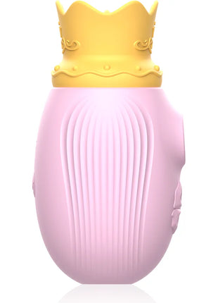 Pink silikon clit stimulator mit gelber krone und 10 leck- und saugfrequenzen für intensive anwendung