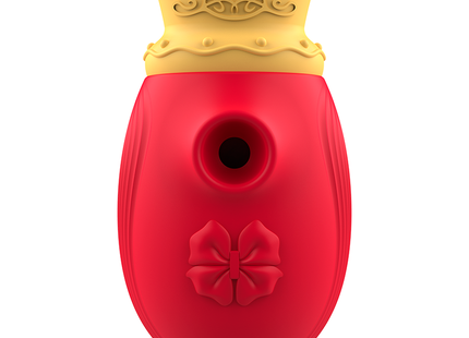 Roter silikon clit stimulator intense mit gelber krone und geprägtem schleifendekor für intensive anwendung