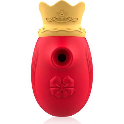 Roter silikon clit stimulator intense mit gelber krone und geprägtem schleifendekor für intensive anwendung