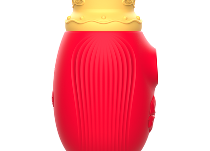 Roter silikon clit stimulator mit vertikalen rillen und goldenem kronenaufsatz für intensive stimulation