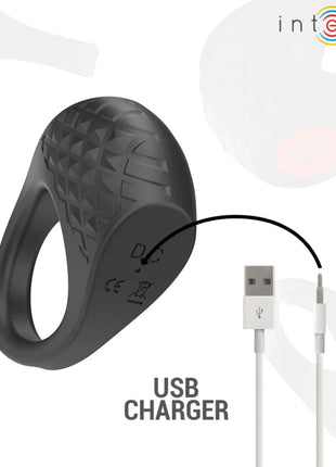 Schwarzer silikonring mit strukturierter diamantoberfläche und usb-ladekabel für intense clover vibrator penisring