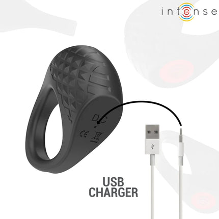 Schwarzer silikonring mit strukturierter diamantoberfläche und usb-ladekabel für intense clover vibrator penisring