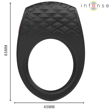 Schwarzer intense clover vibrator penisring mit texturierter diamantmusteroberfläche und glatten seiten