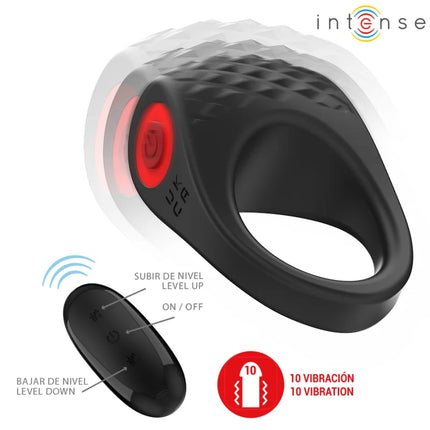 Schwarzer silikon penisring intense clover vibrator mit strukturierter oberfläche und kabelloser fernbedienung