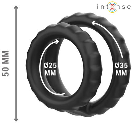 Schwarze silikon penisringe intense dewey doppelter ring mit geriffelter oberfläche in 25 mm und 35 mm durchmesser