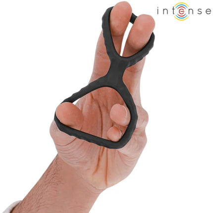 Schwarzer silikon fingertrainer intense dewey doppelter penisring mit strukturierter grip und ergonomischem design